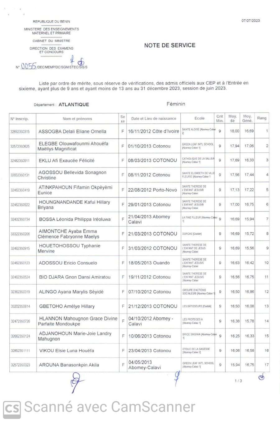 B nin Voici Les 50 Premiers Au CEP 2023 Dans L Atlantique officiel b-nin-voici-les-50-premiers-au-cep-2023-dans-l-atlantique-officiel